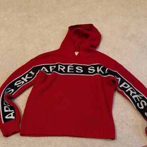 Red Hooded Sweater with Apres Ski Design